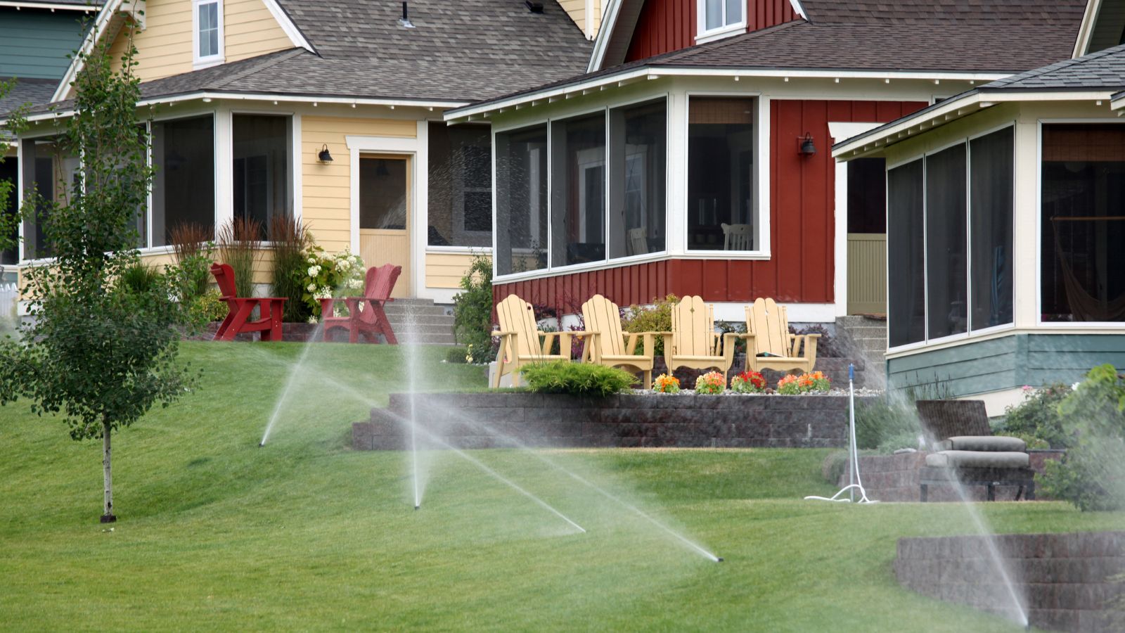 Sprinkler irrigation system watering a Twin Cities residential lawn
