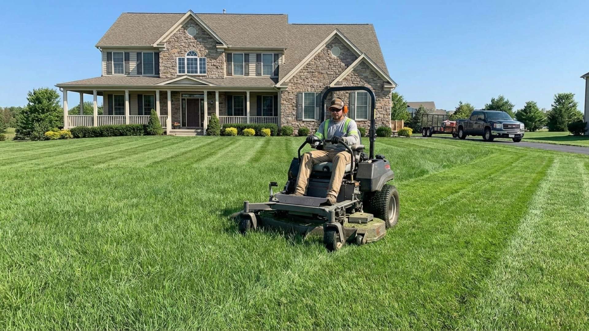 Freshly mowed residential lawn maintained by Triple Landscaping in the Twin Cities
