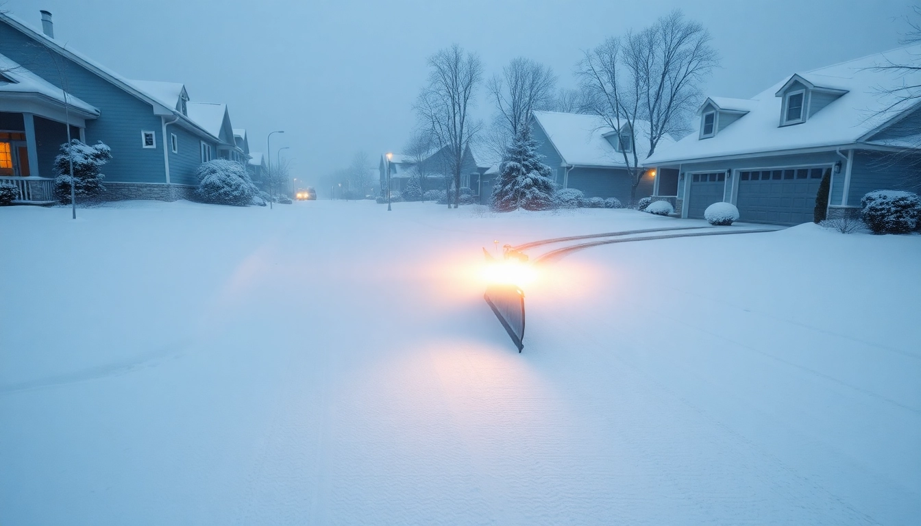 Snow plowing and removal service clearing a Minnesota driveway after a winter storm